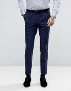 Noose & Monkey Super Skinny Suit Pants With Leopard Flocking - Blue