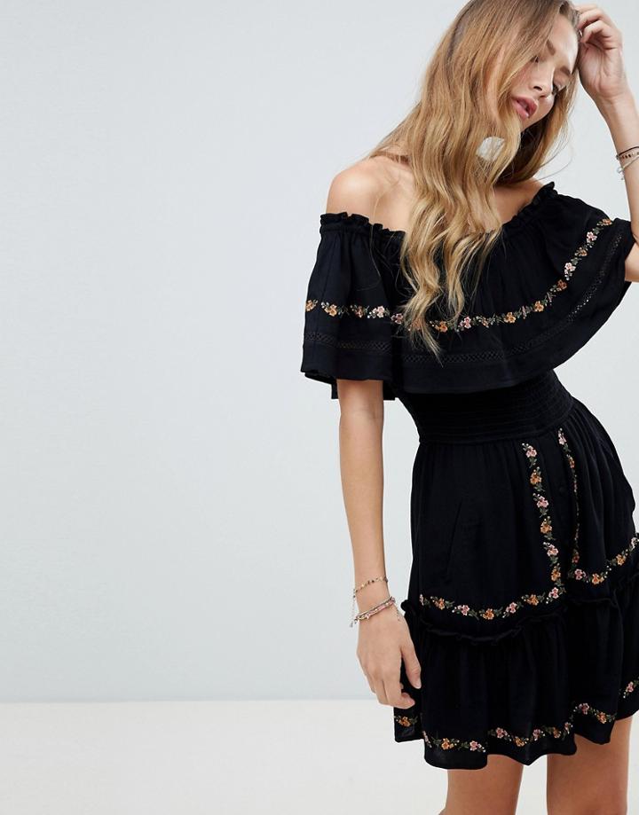Rahi Cali Flora Embroidered Mini Dress - Black