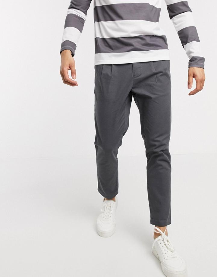 Asos Design Cigarette Chinos With Pleats In Charcoal-grey
