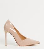 Truffle Collection Wide Fit Pointed Stiletto Heels In Beige-gold