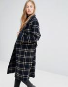 Ganni Tie Waist Long Coat In Blue Check - Multi