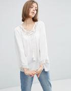 Vila White Blouse With Crochet Neck And Tassels - White