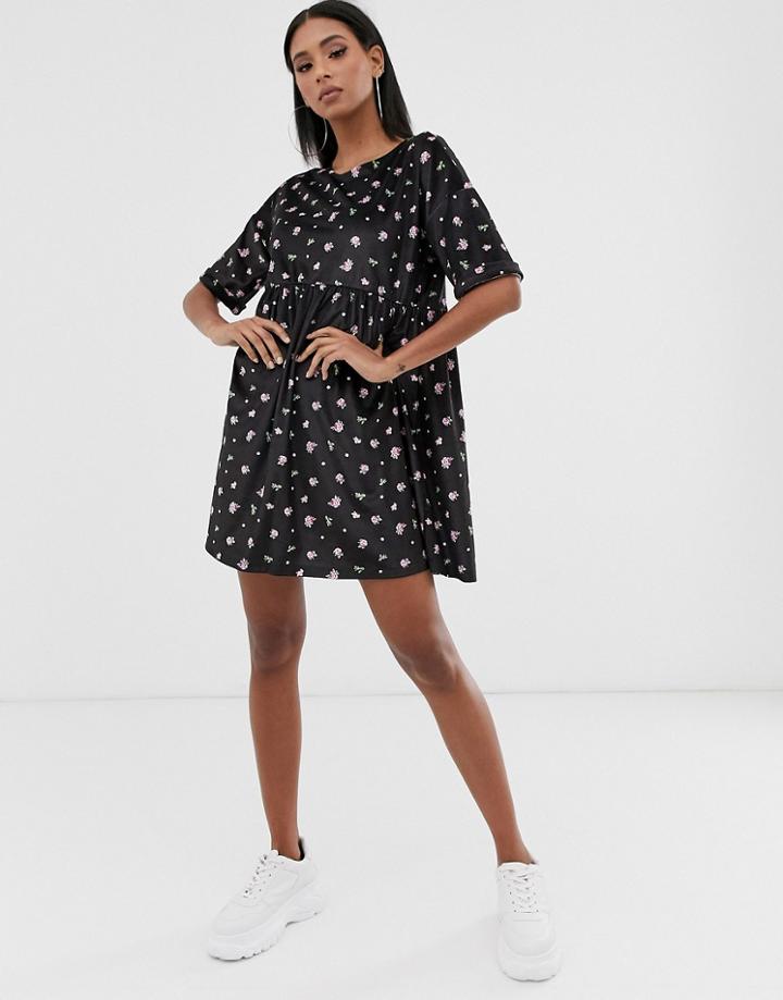 Asos Design Velvet Printed T Shirt Smock Dress
