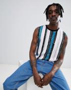 Asos Design Vertical Striped Sleeveless T-shirt With Dropped Armhole - Multi