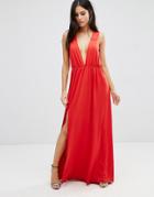 Pixie & Diamond Deep V Maxi Dress - Red
