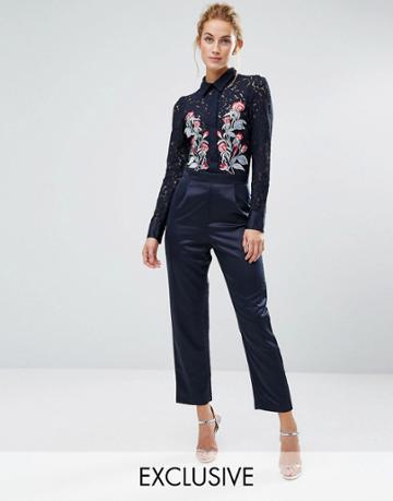 Hope & Ivy Occasion Jumpsuit With Embroidery - Navy