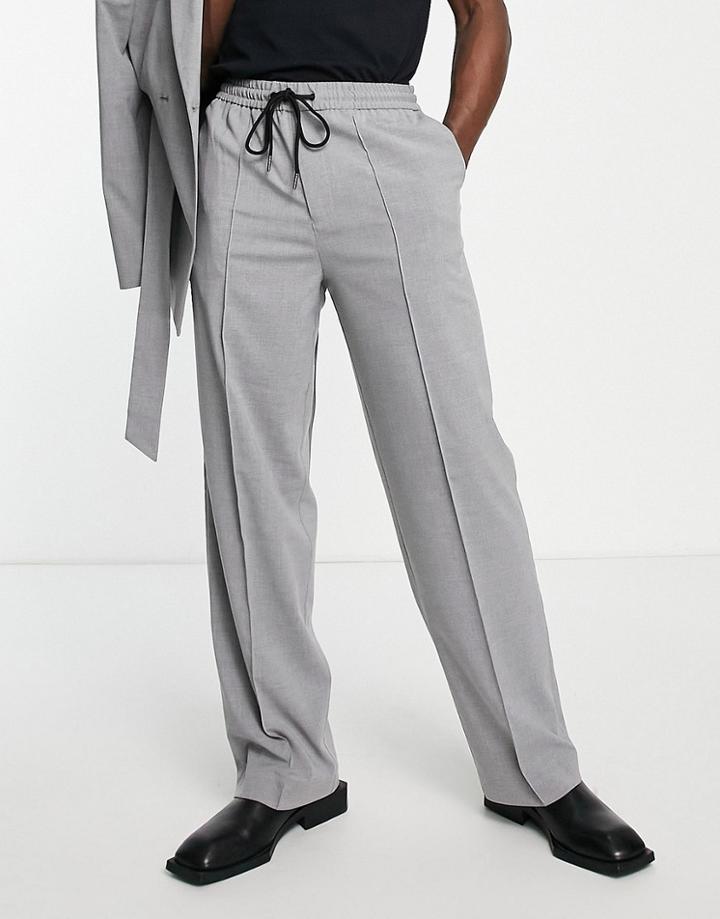 Asos Design Wide Leg Elastic Waist Suit Pants In Gray