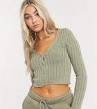 Collusion Ribbed Cardigan In Green
