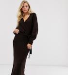 Micha Lounge Luxe Belted Wrap Midi Dress - Brown