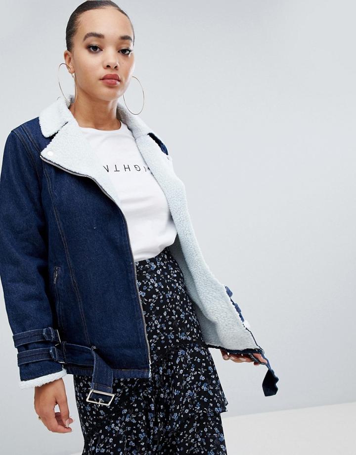 Missguided Fleece Lined Denim Jacket - Blue