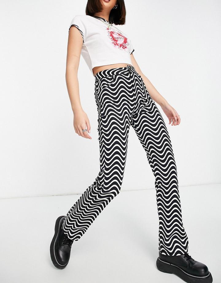 Pull & Bear Retro Waved Printed Pants In Black