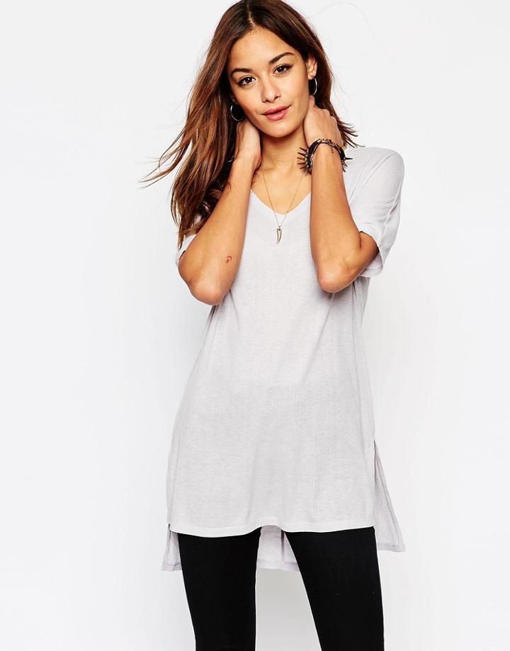 Asos V Neck Oversized Slouchy Rib - Gray Solid