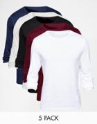 Asos Slim Fit Long Sleeve T-shirt With Crew Neck 5 Pack Save 25%
