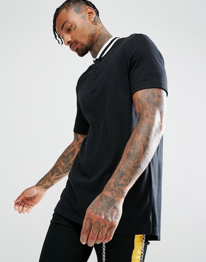 Asos Super Longline T-shirt With Curve Hem And Baseball Neck - Black