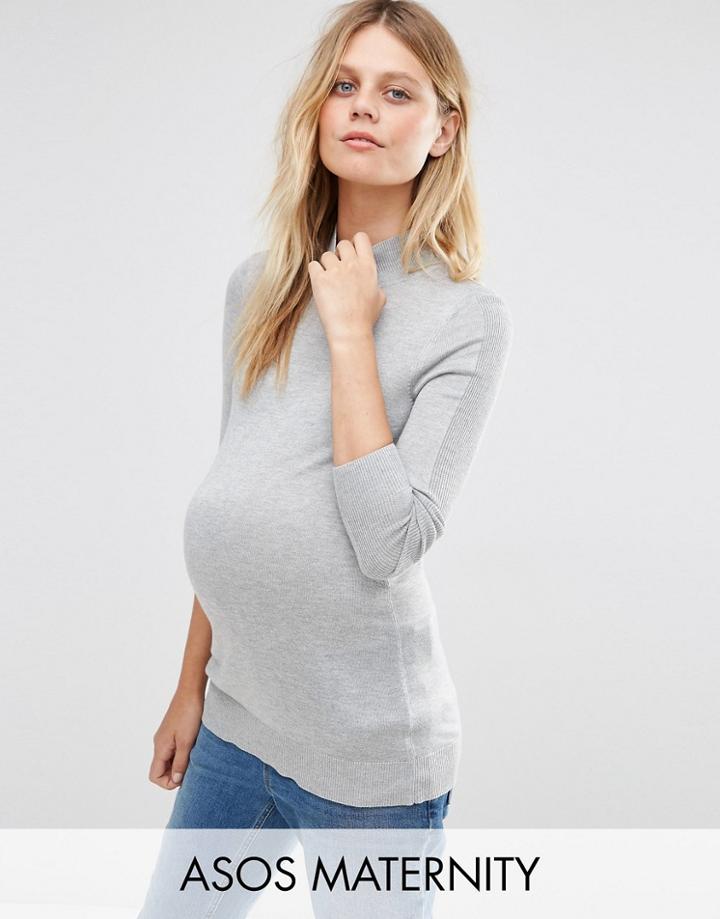 Asos Maternity Sweater With High Neck - Gray