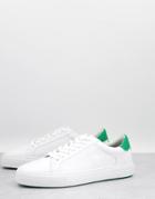 Pull & Bear Sneakers With Green Back Tab In White