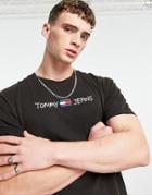 Tommy Jeans Straight Script Embroidered Logo T-shirt In Black