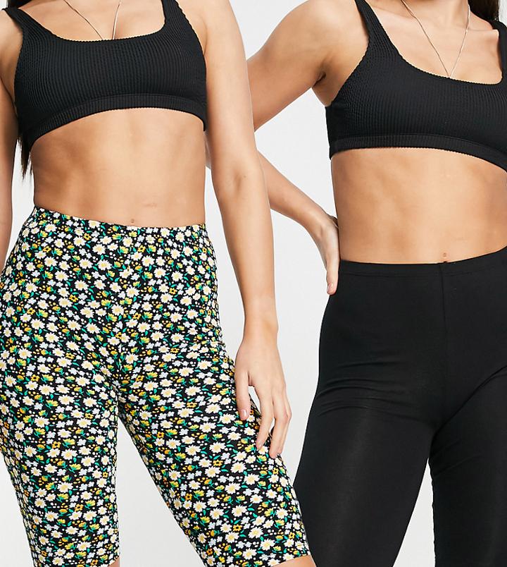 Only Tall Exclusive 2 Pack Legging Shorts In Black And Floral-multi