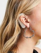 Topshop Barbed Wire Heart Hoop Earrings In Silver