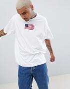 Asos Design Oversized T-shirt With Usa Flag Print - White