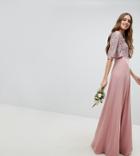 Maya Tall Sequin Top Maxi Bridesmaid Dress With Flutter Sleeve Detail - Pink