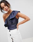 Coast Alana One Shoulder Ruffle Top - Navy