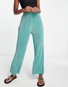 Urban Revivo Plisse Wide Leg Pants In Teal-green