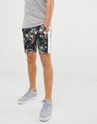 Asos Design Skinny Jersey Shorts With Floral Print And Side Stripes - Black