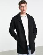 Jack & Jones Originals Faux Wool Overcoat In Black