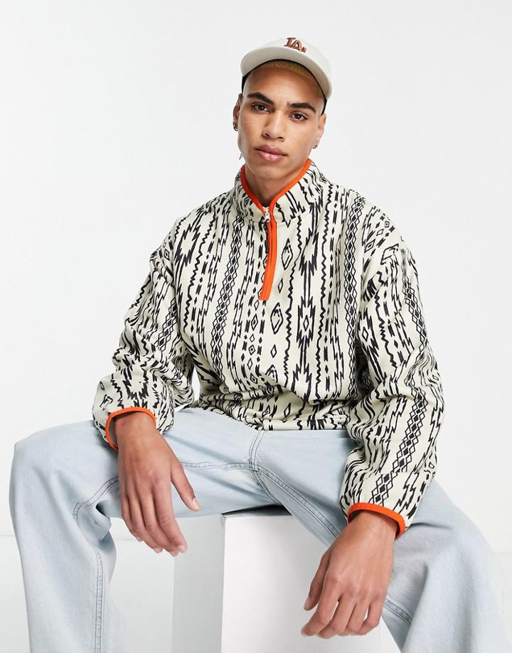 Asos Design Oversized Half Zip Fleece Festival Sweatshirt In All Over Print-multi