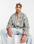Asos Design Oversized Half Zip Fleece Festival Sweatshirt In All Over Print-multi