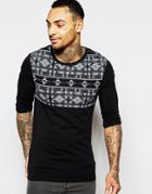 Asos Extreme Muscle Long Sleeve T-shirt With Geo-tribal Yoke Print - Black
