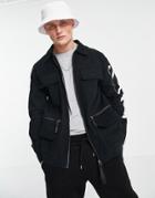 River Island Field Jacket With Sleeve Print In Black