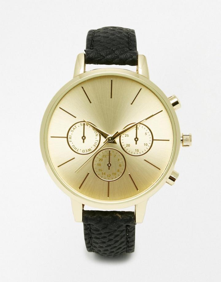 New Look Black Faux Leather Strap Watch - Black