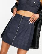 4th & Reckless Zip-front Mini Skirt In Navy Check - Part Of A Set