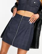 4th & Reckless Zip-front Mini Skirt In Navy Check - Part Of A Set