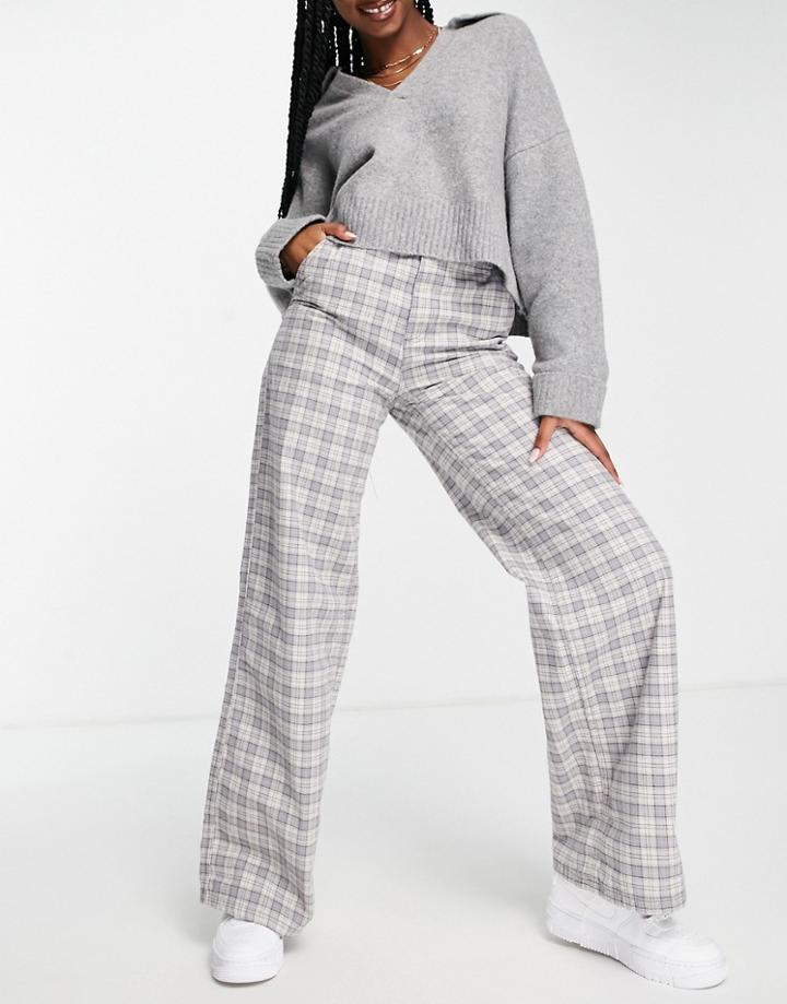 Asos Design Slouchy Straight Leg Pants In Gray Check-multi