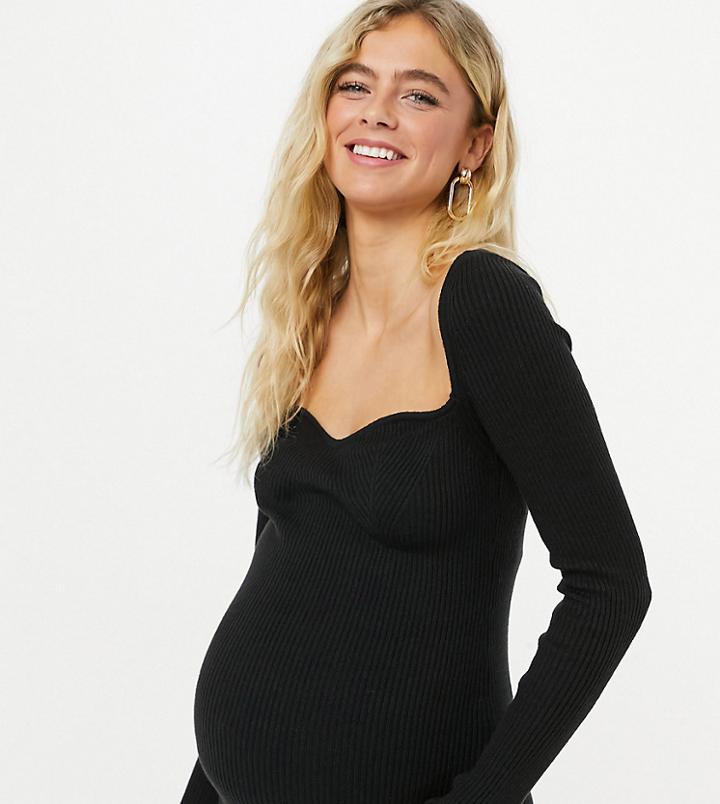 Asos Design Maternity Sweater With Sweetheart Neckline In Black