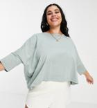 Asos Design Curve Slouchy T-shirt With Batwing Sleeve In Sage-green