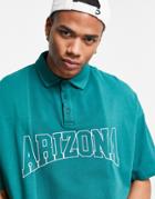 Asos Design Oversized Polo T-shirt With Print In Green