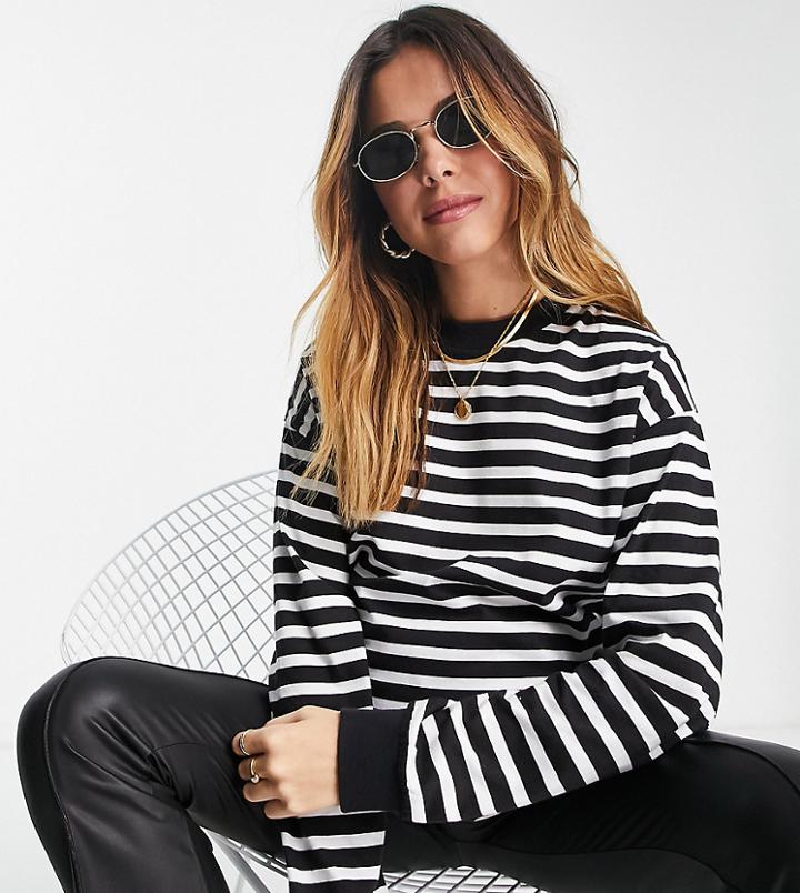 Asos Design Maternity Top With Cuff Detail In Stripe Black & White-multi