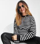 Asos Design Maternity Top With Cuff Detail In Stripe Black & White-multi