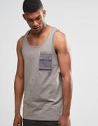 Asos Tank With Military Pocket And Woven Panel - Green
