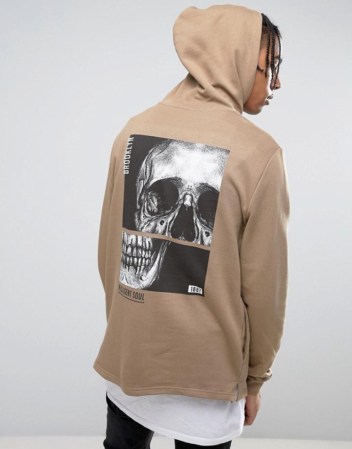 Asos Hoodie With Back Print - Beige