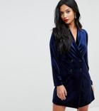 John Zack Petite Allover Velvet Tuxedo Dress - Navy