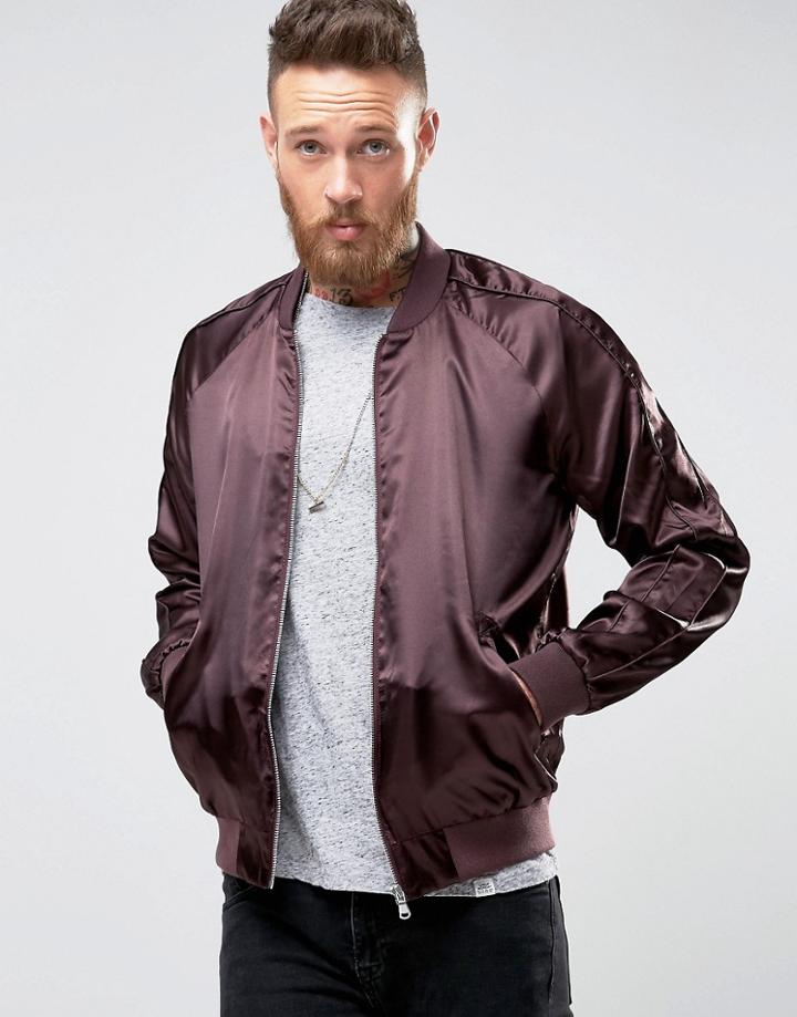 Asos Souvenir Bomber Jacket In Burgundy - Red