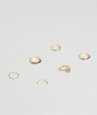 Asos Design Pack Of 6 Rings In Hammered And Flat Top Design In Gold - Gold