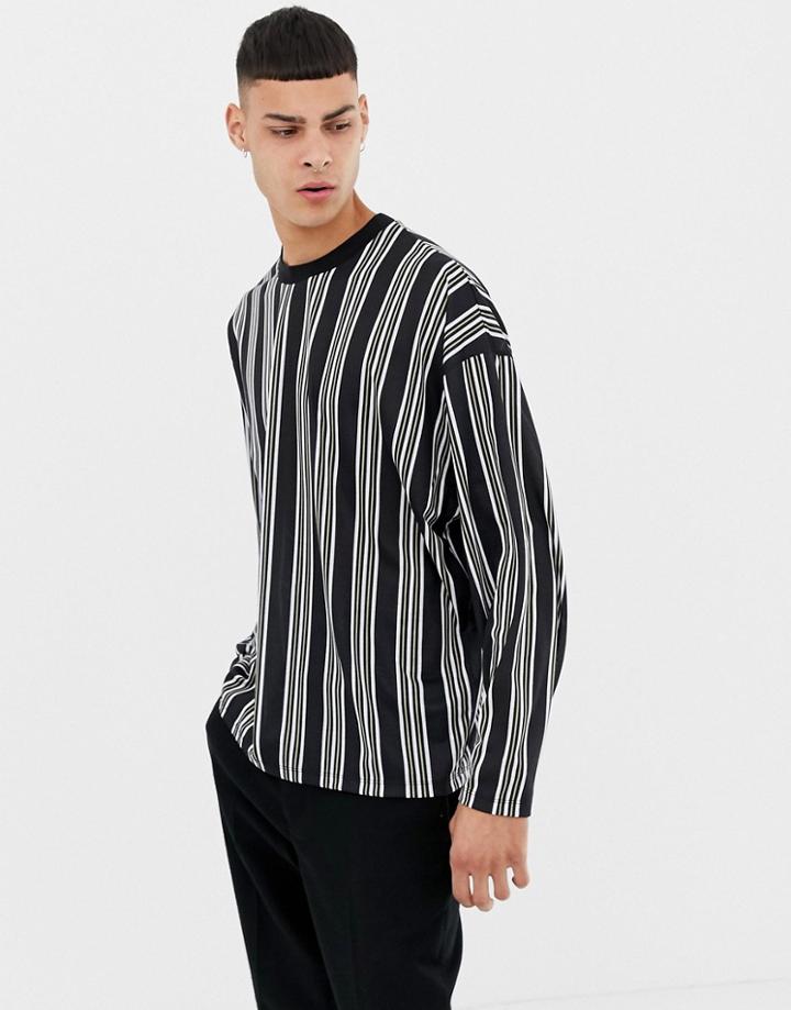 Asos Design Oversized Long Sleeve Vertical Stripe T-shirt-black