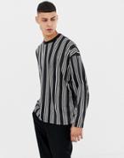 Asos Design Oversized Long Sleeve Vertical Stripe T-shirt-black