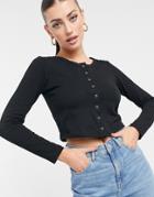 Asos Design Fitted Cardi With Snaps In Black